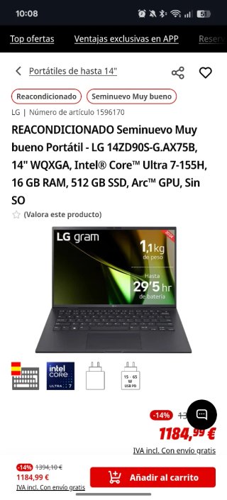 LG 14ZD90S-G.AX75B Negro como nuevo