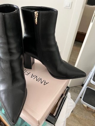 Botines Mango Piel Tacón Ancho Negro