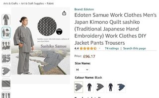 Kimono Samue Sashiko Talla Única Negro/Gris