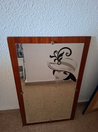 Espejo Madera Decorado Mujer Sombrero