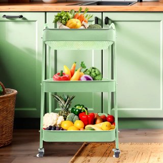 Carrito Auxiliar Verde 3 Niveles con Ruedas