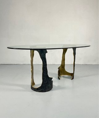Mesa comedor de bronce diseño brutalista, años 70