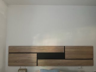 Cabecero madera y gris multi recuadros