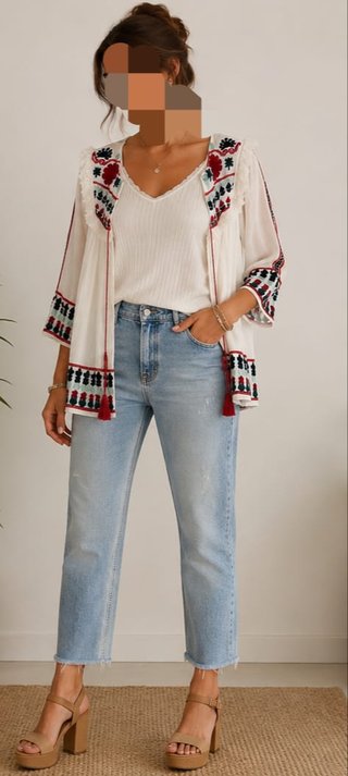 Blusón Boho Bordado India Talla S/M Impecable
