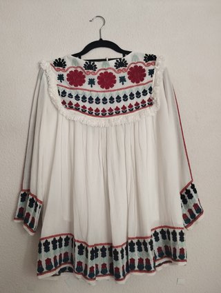 Blusón Boho Bordado India Talla S/M Impecable