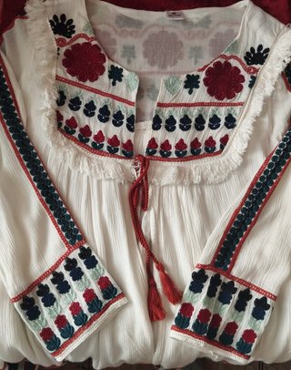 Blusón Boho Bordado India Talla S/M Impecable