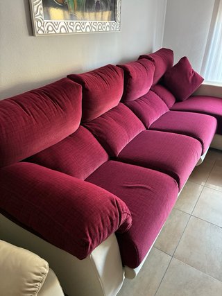 Sofá chaise longue tela y piel