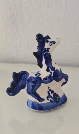 Figura Caballo Gzhel Porcelana Azul Blanco
