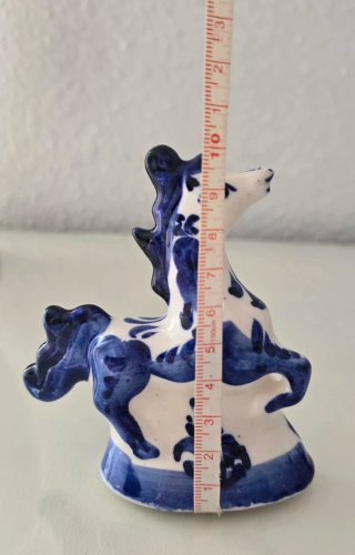 Figura Caballo Gzhel Porcelana Azul Blanco