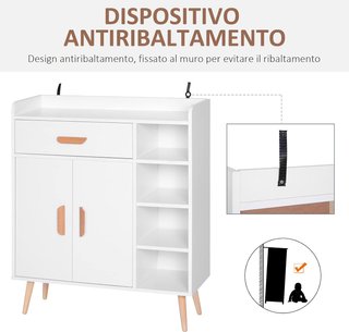 Credenza Moderna Con Armario Y Cajón, Mueble Multiusos De Madera Para Cocina Y Salón, 80 X 29.5 X 96Cm Blanco