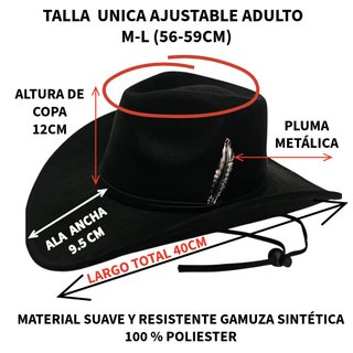 Sombrero Cowboy Negro Talla Única Ajustable Pluma