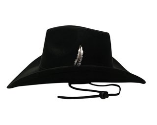 Sombrero Cowboy Negro Talla Única Ajustable Pluma