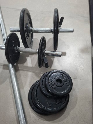 Banco Gimnasio + Barra + Mancuernas + Discos