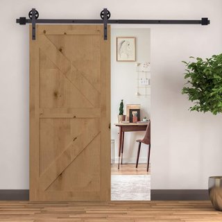 Kit de Puerta Corredera de 183CM/6FT 100Kg Máx en Acero al Carbono, Kit para Puertas Correderas con Riel, 2 Ganchos, 2 Topes de Puerta, 2 Topes de Suelo, 2 Juegos de Tornillos y Pernos