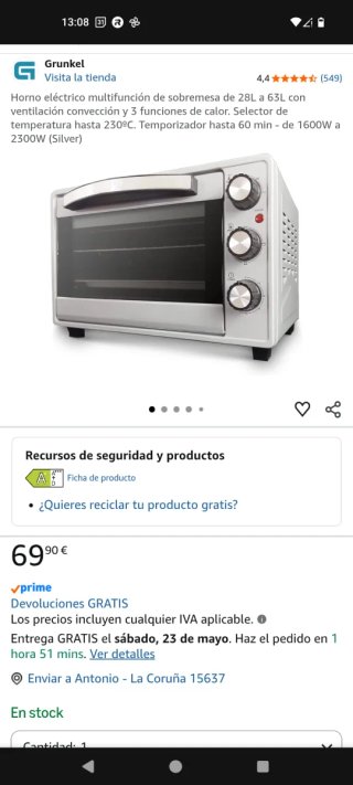 Horno Eléctrico Multifunción Grunkel