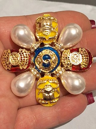 Broche Dorado Multicolor con perlas joyas mujer