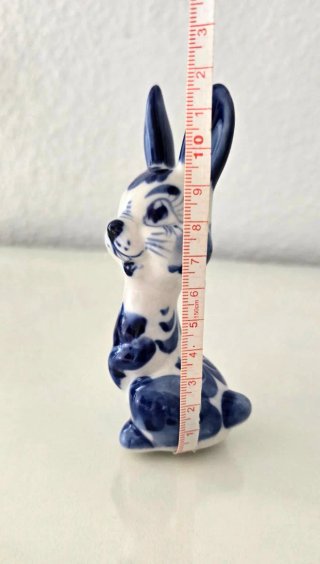 Figura Conejo Porcelana Gzhel Azul Blanco