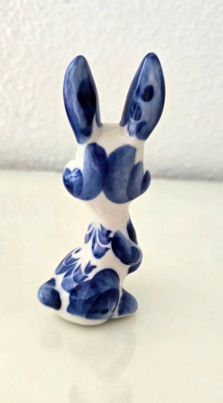 Figura Conejo Porcelana Gzhel Azul Blanco