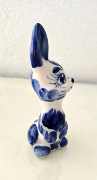Figura Conejo Porcelana Gzhel Azul Blanco
