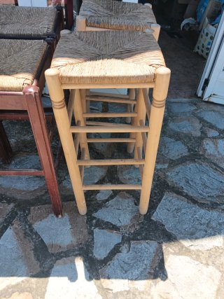 4 Taburetes Altos Madera y Esparto