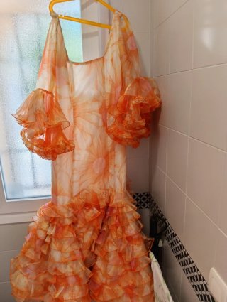 Vestido Flamenca Naranja Estampado