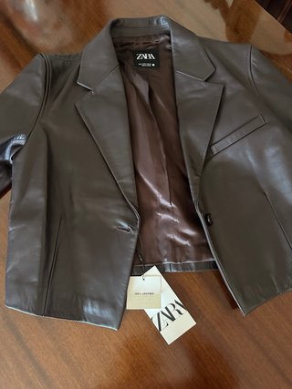 Chaqueta Zara Cuero Marrón Talla S