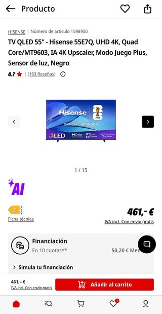 TV Hisense 55 - 55E7Q - QLED 4K UHD