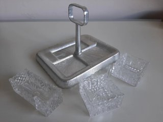 Porta condimenti in acciaio e vetro