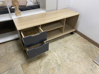 Mueble TV madera y negro 120cm con 2 cajones