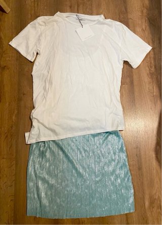 Vestido Zara blanco y verde agua
