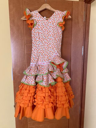 Vestido de flamenca niña naranja y blanco talla 4