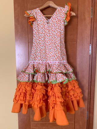 Vestido de flamenca niña naranja y blanco talla 4