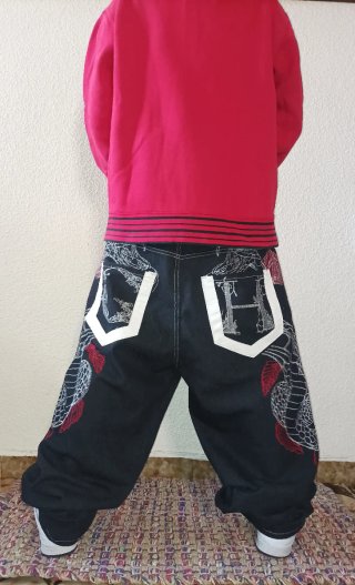 Pantalones Baggy Y2K Negros con Bordado
