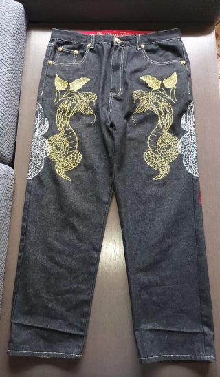 Pantalones Baggy Y2K Negros con Bordado