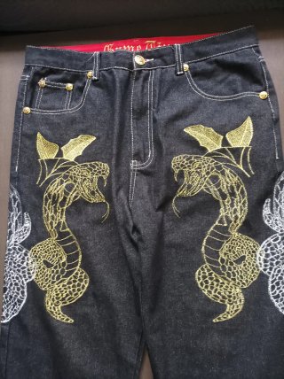 Pantalones Baggy Y2K Negros con Bordado