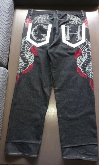 Pantalones Baggy Y2K Negros con Bordado