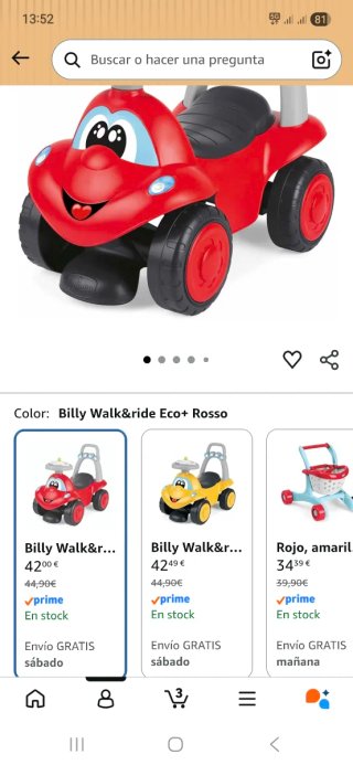 Passeggino Chicco rosso e giallo con forma di auto