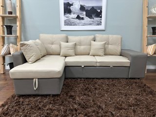 Sofá Cama Beige y Gris