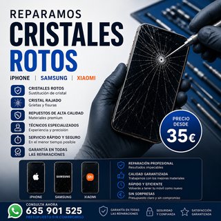 Reparamos cambio Cristales iPhone, Samsung ,xiaomi