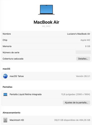 MacBook Air M2 2022 Gris Espacial