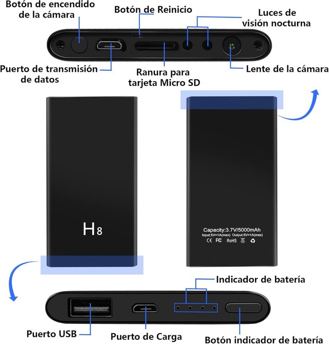 TANGMI H8 Cámara Espía  Sensor  Gravedad 1080P HD