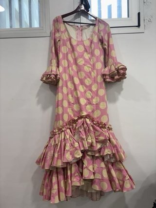 Vestido Flamenca Lunares Rosa y Amarillo