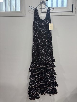 Vestido Flamenco Negro Lunares Rosas