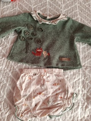 2 Conjunto 2 piezas niña blanco y verde.