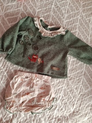 2 Conjunto 2 piezas niña blanco y verde.