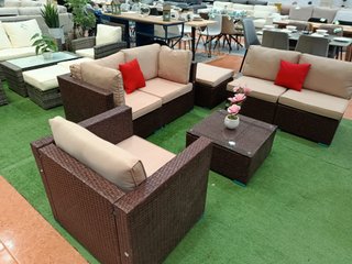 Sofá Exterior 7 Piezas Mimbre Beige
