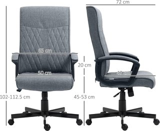Sedia da Ufficio Girevole con Funzione di Oscillazione, Sedia da Scrivania con Altezza Regolabile e Alto Schienale, 65X72X102-112.5Cm, Grigio
