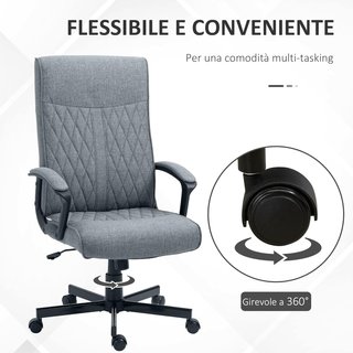 Sedia da Ufficio Girevole con Funzione di Oscillazione, Sedia da Scrivania con Altezza Regolabile e Alto Schienale, 65X72X102-112.5Cm, Grigio