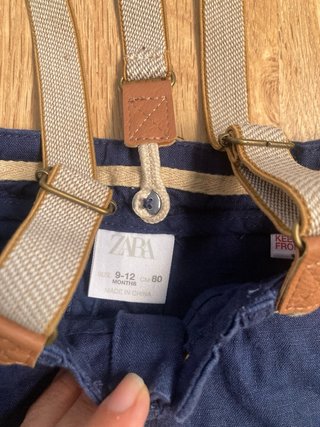 Pantalón corto lino con tirantes 9-12m