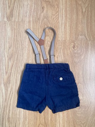 Pantalón corto lino con tirantes 9-12m